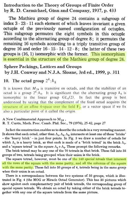 Carmichael-1937 and Curtis-1976 on the MOG and the Galois Tesseract
