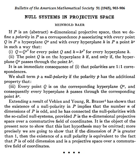 Baer, Null Systems in Projective Space